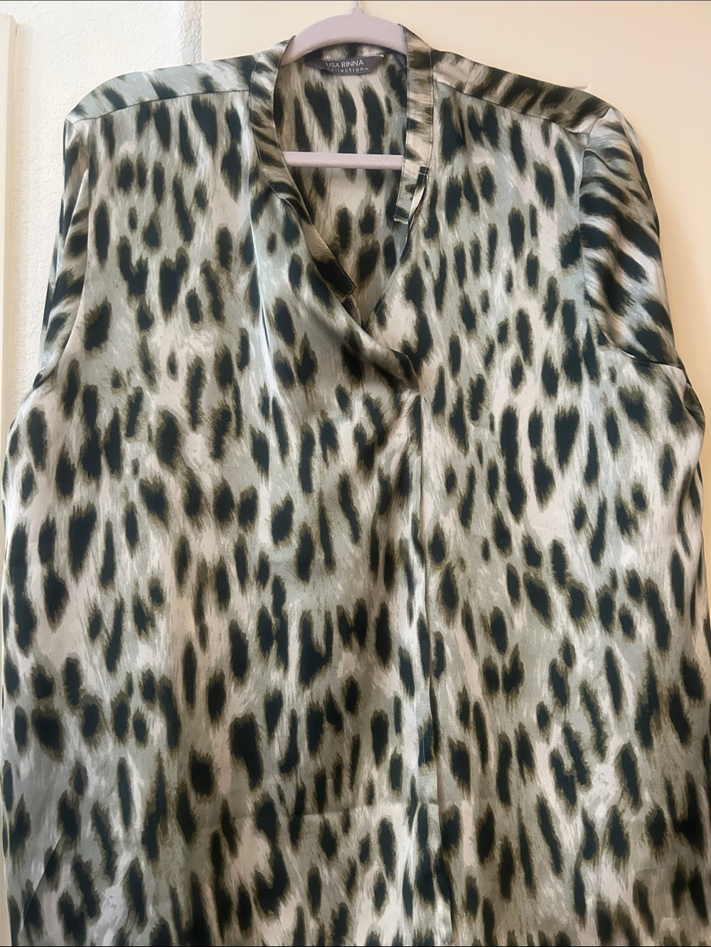 Lisa Rinna Collection Olive and Black Leopard Satin Blouse